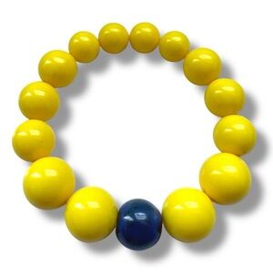 Vintage Yellow Blue Recycled Beads Bracelet 6.0”